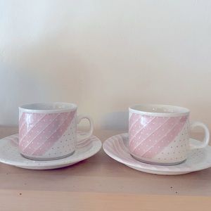 Pair of Pink Shades retro Churchill England tea coffee cups and saucers